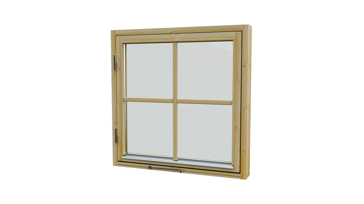 Wooden window with 4-pane 8x8 design, divided into two-by-two glass sections