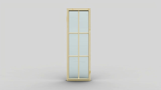 Fixed window with light wood frame and 6 glass panes in three horizontal rows