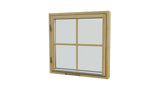 Wooden window with 4-pane 8x8 design, divided into two-by-two glass sections